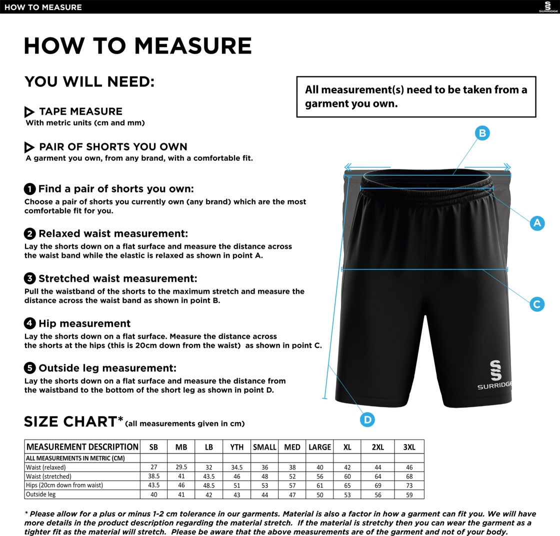 Staffield CC - Ripstop Training Shorts - Size Guide
