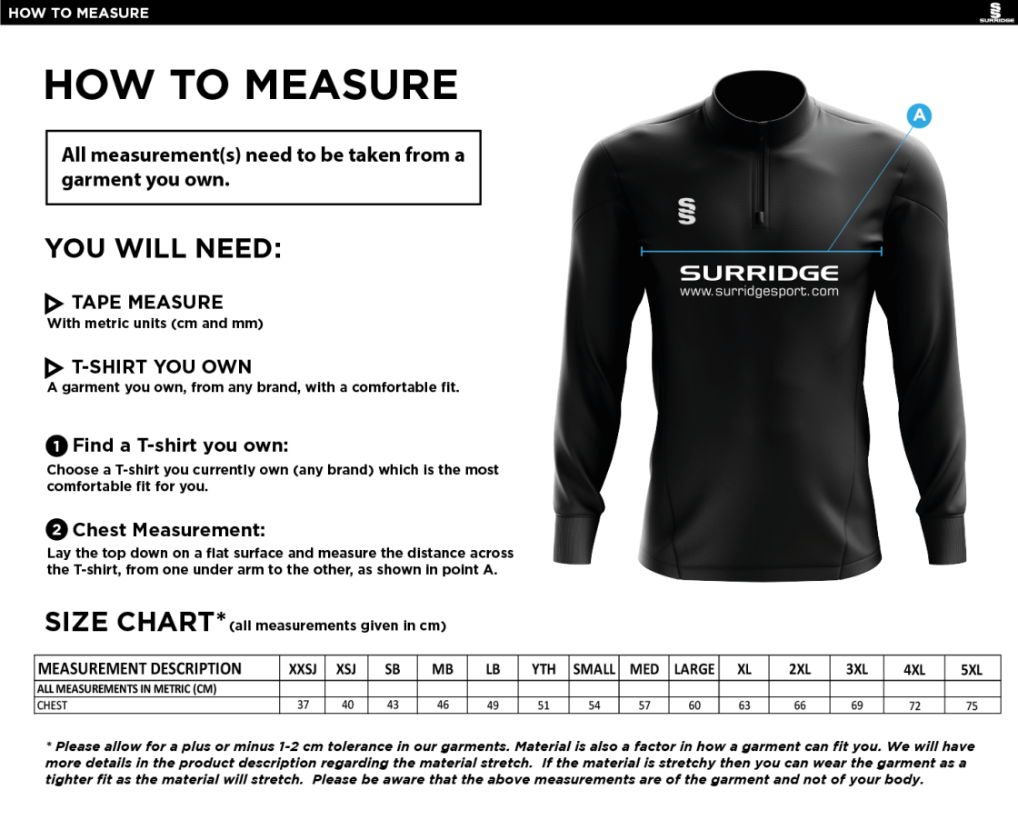 Staffield CC - Fuse Performance Top - Size Guide