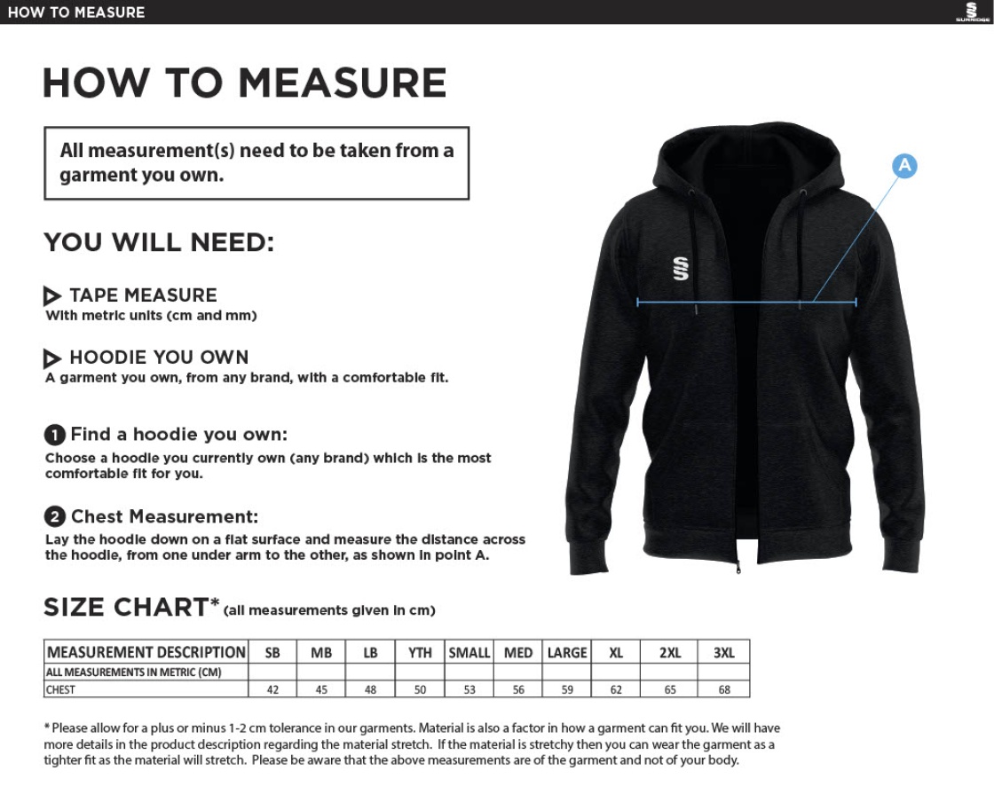 Staffield CC - Dual Full Zip Hoody - Size Guide