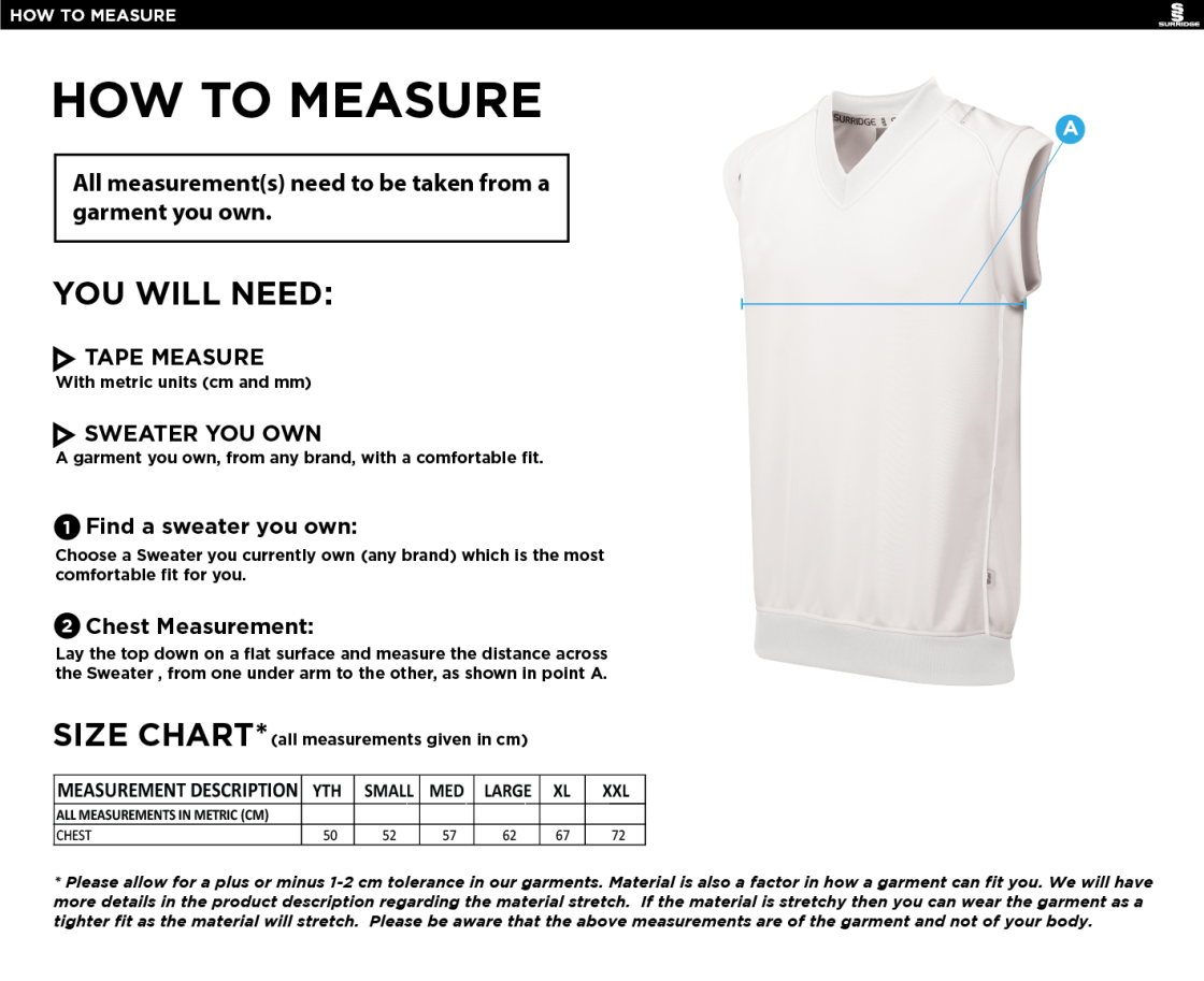 Staffield CC - Sleeveless Sweater - Size Guide