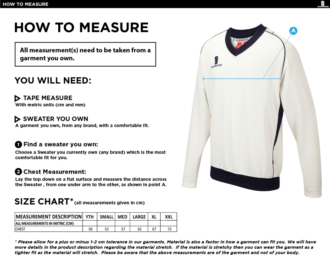 Staffield CC - Long Sleeve Sweater - Size Guide