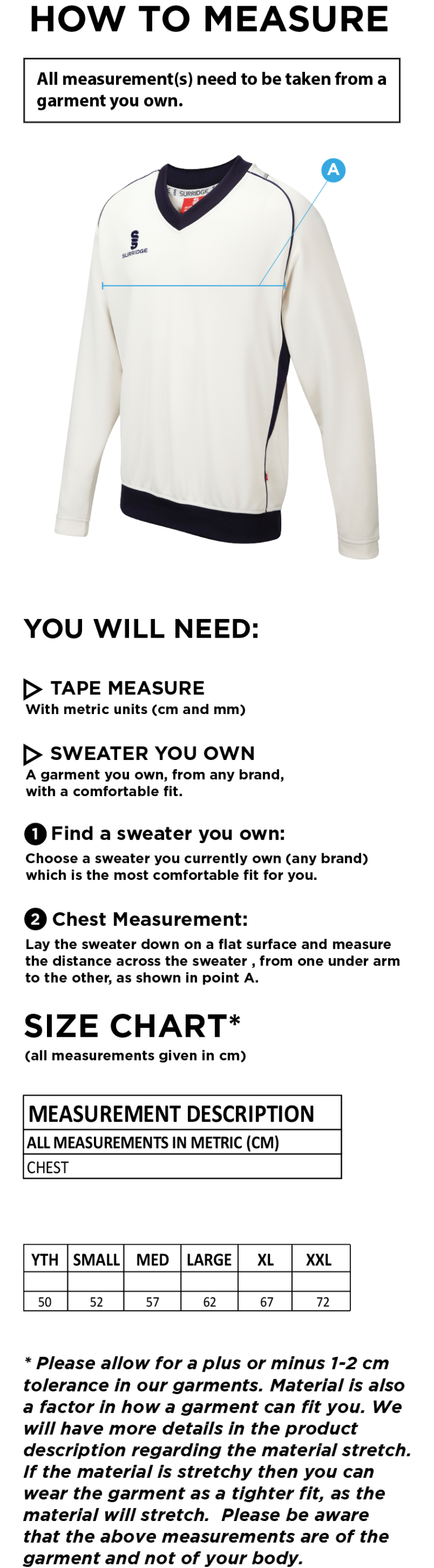 Staffield CC - Long Sleeve Sweater - Size Guide