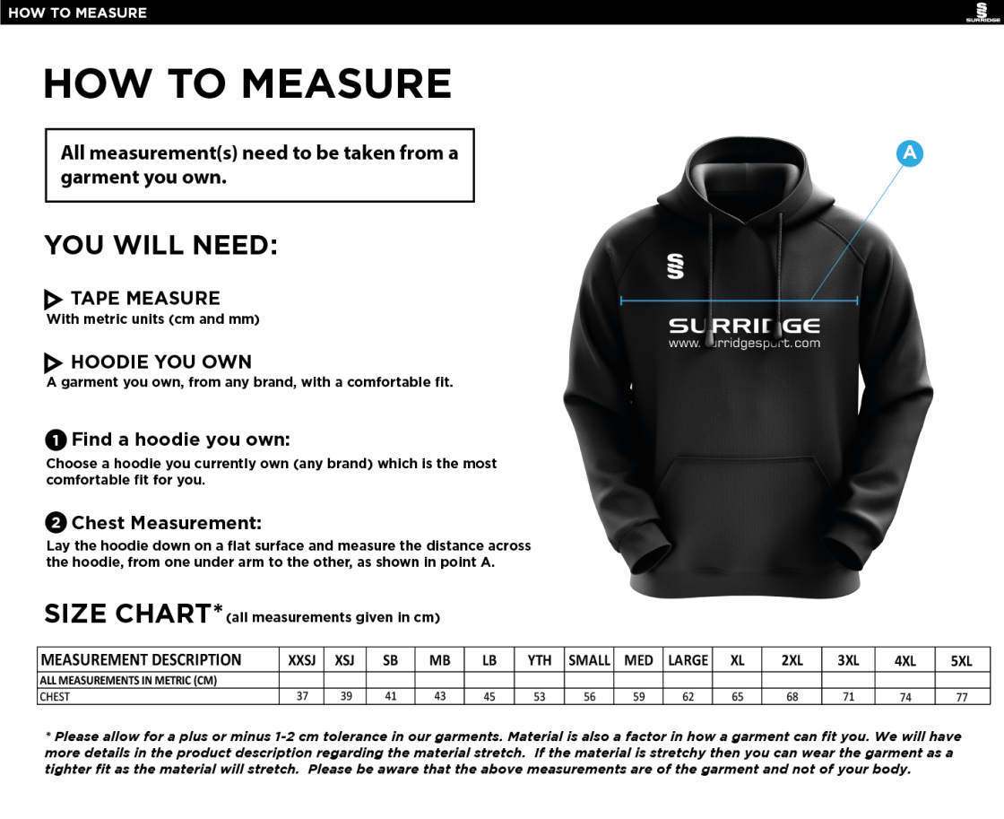 Staffield CC - Fuse Hoody - Size Guide